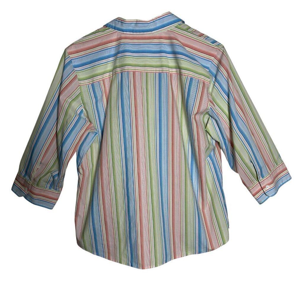 Foxcroft Wrinkle Free Striped 3/4 Sleeve Top Sz 14P Button Cotton Travel *Flaw - Picture 2 of 11